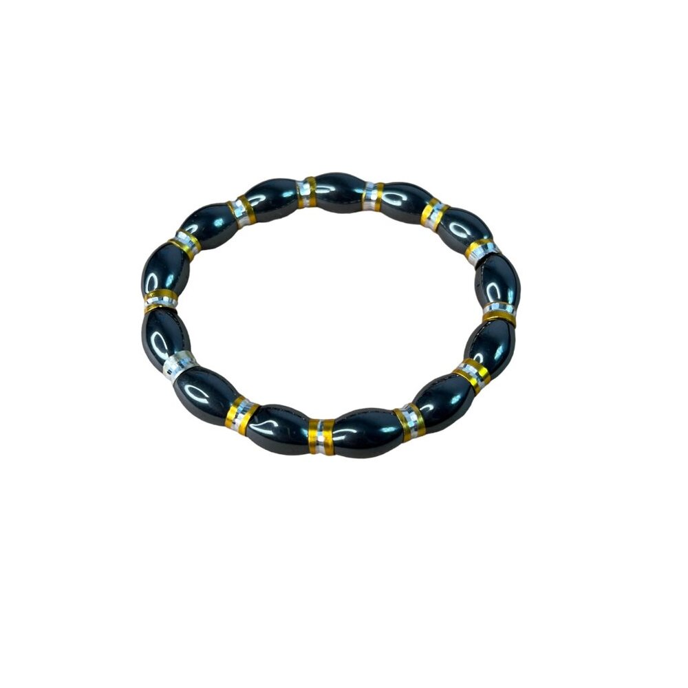 Black & Rainbow Hematite Beaded Stretch Bracelet Unisex 8"